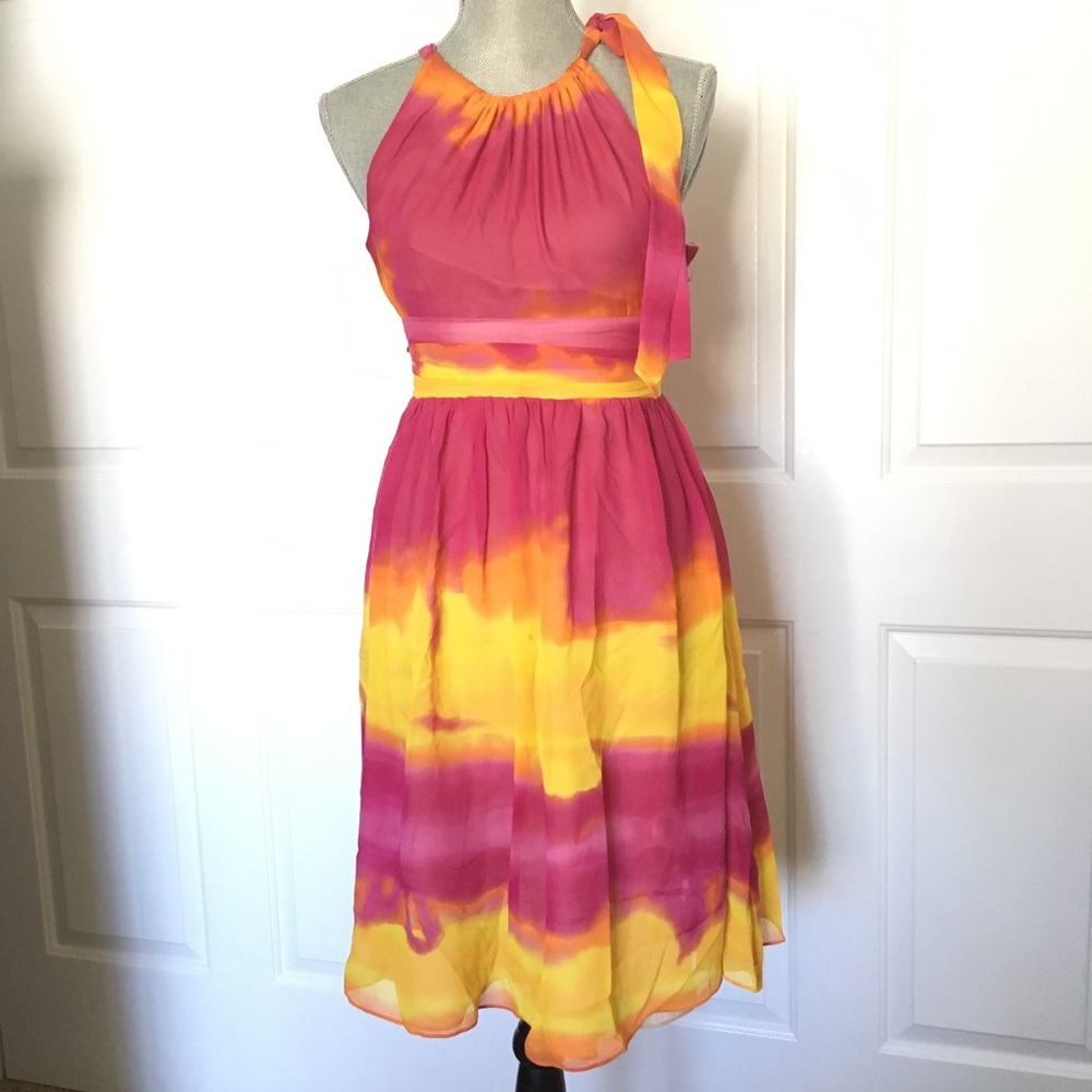 Express Pink and Yellow Tie-Dye Midi Dress